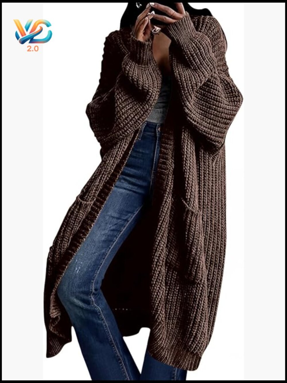 Oversized Knit Cardigan Sweater Coat Long Open Front with Pockets
